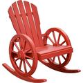 Wooden Rocking Chair Adirondack Rocker Chair W/Slatted Design And Oversize Back Outdoor Rocking Chairs With Wagon Wheel Armrest For Porch Poolside And Garden Red