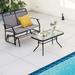 Costway 2pcs Patio Loveseat Glider Glass Coffee Table Set Heavy-Duty Swing Rocking Chair