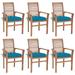 Suzicca Dining Chairs 6 pcs with Blue Cushions Solid Teak Wood