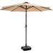 Solar Outdoor Umbrella With LED Lighted 360Â°Rotation Adjustment Market Umbrella With Tilt And Crank Weighted Base Stand For Deck Garden Pool (8.8 FT Patio Umbrella And Base Khaki)