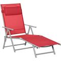 Outdoor Folding Chaise Lounge Chair Portable Lightweight Reclining Sun Lounger with 7-Position Adjustable Backrest & Pillow for Patio Deck and Poolside Red