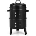 3-in-1 Portable Vertical Charcoal Smoker with Built-in Thermometer & Adjustable Vent System 2-Layer Separable Charcoal Grills