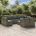 vidaXL 10 Piece Patio Lounge Set with Cushions Gray Poly Rattan