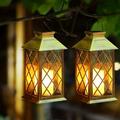 Outdoor Hanging Solar Lanterns LED Lanterns Solar Powered with Candle Flickering Flameless Candle Decorative Lights for Patio Garden Walkway Table Fence 2 Pack