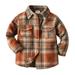 Entyinea Boys School Uniform Long Sleeve Plaid Lapel Button Shirts Fall Warm Coat Outwear Brown 110