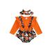 Licupiee Newborn Baby Girls Halloween Outfits Ruffle Pumpkin Long Sleeve Patchwork Tutu Romper Jumpsuit with Headband Set