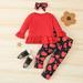 Aayomet 2 Piece Girls Outfits Clothes 3pcs Valentineâ€˜s Day Letter Heart Printed Autumn Tops Ruffles Long Sleeve (Red 5-6 Years)