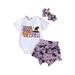 Thaisu Baby Girls Halloween Shorts Sets White Short Sleeve Letter Print Romper and Bat Black Cat Print Shorts Headband Sets