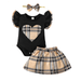 Mikrdoo Newborn Baby Girls Clothes Summer 3 Months Baby Girls Ruffle Heart Pattern 6 Months Baby Girls Sleeveless Bodysuits Plaid Skirts Headband 3Pcs Outfit Sets Black