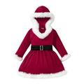 Youmylove Dresses For Girls Toddler Baby Kids Girls Suit Christmas Long Sleeves Hooded Belt Princess Dress Outfits