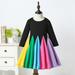 Aayomet Winter Dress for Girls Girls Dress Long Sleeve Patchwork Rainbow Princess Dress (Black 12-18 Months)