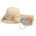 HIBRO 8 Hat Kid Hats for Winter Children Girls Cartoon Flower Sunshade Hat Straw Beach Sun Hat + Straw Bag Kids Summer Accessories