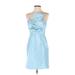 J.Crew Cocktail Dress - Sheath Strapless Sleeveless: Blue Print Dresses - Women's Size 4 Petite