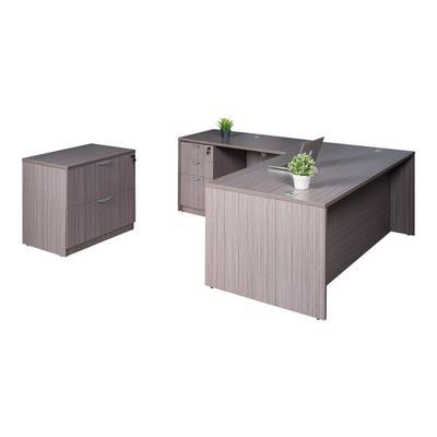 Boss Holland Series 71" Driftwood Laminate Desk Module with Return, Lateral Storage, and Storage Pedestal