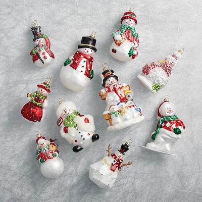 Set of 10 - Luxury Ornament Set - Frosted Snowmen Collectible Ornaments - Frontgate - Christmas Décor