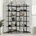 74.8 Inch Bookshelf L-shape MDF Boards Stainless Steel Frame Corner 6-tier Shelves Adjustable Foot Pads Black