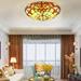 ZhdnBhnos Tiffany Style Ceiling Light Stained Glass Shade Chandelier Flush Mount LED Pendant Lamp Decor Fixture