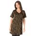 Plus Size Women's Short-Sleeve V-Neck Ultimate Tunic by Roaman's in Camel Graphic Blossom (Size 6X) Long T-Shirt Tee