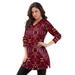 Plus Size Women's Long-Sleeve V-Neck Ultimate Tunic by Roaman's in Red Flower Medallion (Size 5X) Long Shirt