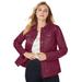Plus Size Women's Denim Style Leather Jacket by Jessica London in Rich Burgundy (Size 24 W) Soft Calfskin Trucker Jacket