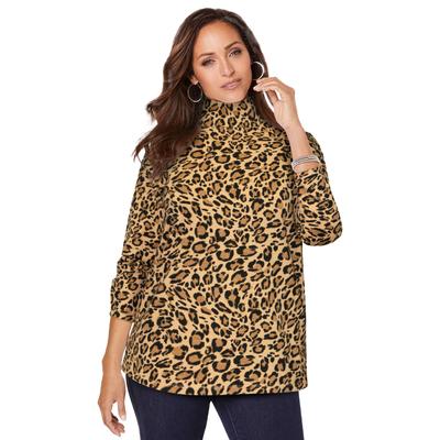 Plus Size Women's Long Sleeve Mockneck Tee by Jessica London in Natural Bold Leopard (Size 18/20) Mock Turtleneck T-Shirt