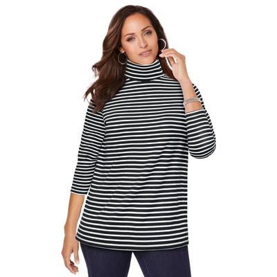 Plus Size Women's Long Sleeve Mockneck Tee by Jessica London in Black Stripe (Size 22/24) Mock Turtleneck T-Shirt