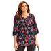 Plus Size Women's Affinity Chain Pleated Blouse by Catherines in Black Floral (Size 0X)