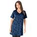 Plus Size Women's Short-Sleeve V-Neck Ultimate Tunic by Roaman's in Blue Graphic Blossom (Size 6X) Long T-Shirt Tee