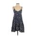 LUCCA Casual Dress - Mini Scoop Neck Sleeveless: Blue Floral Dresses - Women's Size Small