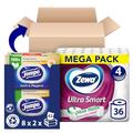 Doppelpack: Zewa Ultra Smart Toilettenpapier und Tempo Feuchte Toilettentücher - Megapack - Tempo Moist 16 Packungen mit je 42 Tüchern + Zewa Ultra Smart Toilettenpapier Großpackung, 36 Rollen