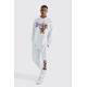 Mens White Oversized Varsity Mascot Hooded Tracksuit, White