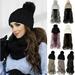 Beanie Hat Knit with Long Wavy Curly Hair Extensions Wig Dismountable Warm Knitted Pom Cap Attached 20inch Synthetic Hairpiece for Women Winter