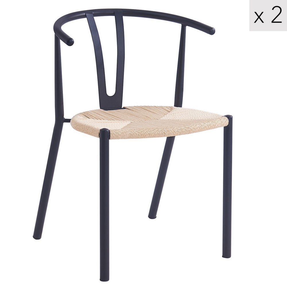 Lot de 2 chaises de salle à manger en corde noir