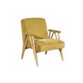 W - Fauteuil vintage en bois et velours jaune moutarde