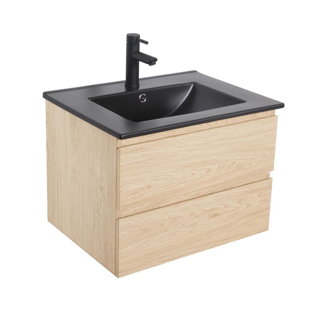 Ensemble simple vasque 60cm avec plan céramique et robinet noir