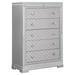 Blex 52 Inch Tall Dresser Chest with 5 Drawers, Crossed Design, Silver