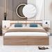 Queen Size Platform Bed with USB Ports & Sockets, Wooden Queen Bed Frame with Extended Headboard & Storage Shelves for Bedroom