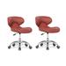 Set of 2 Hugo Short Stool Adjustable 13" to 15" Low Rolling Chair with Backrest, Red - N/A