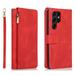 for Samsung Galaxy S22 Ultra 6.8 2022 Flip Zip Wallet Case PU Leather Case with Card Slot Kickstand & Wrist Strap Shockproof Protective Case for S22 Ultra Women Men Red