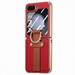Dteck for Samsung Galaxy Z Flip 5 Case with PU Leather Wrist Strap Finger Ring Holder Small Screen Film Galaxy ZFlip5 2023 Ultra Slim Shockproof Fashionable Practical Phone Cover Red