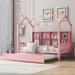 Modern Wooden House Bed with Trundle,Kids Bed with Shelf,Pink