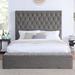 Urih Transitional Fabric Upholstered Button Tufted Platform Bed with Footboard Storage by Furniture of America