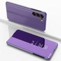 Galaxy S21 FE Case Compatible with Samsung S21 FE Cell Phone Case with Kickstand PU Leather Clear View Mirror Flip Cover Shockproof Protective Cover for Samsung Galaxy S21 FE Purple