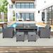 6 Piece Patio Furniture Set, Outdoor Rattan Wicker Set Garden Backyard Conversation Sofa Set with Storage Table and Stools