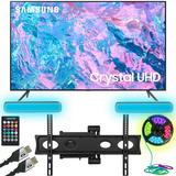Samsung UN55CU7000 55 inch Crystal UHD 4K Smart TV (2023) Bundle with Monster TV Full Motion Wall Mount for 32 -70 with 6 Piece Sound Reactive Lighting Kit