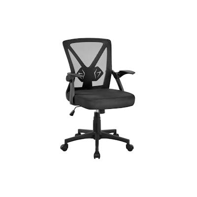 Yaheetech Bürostuhl, Schreibtischstuhl mit Hochklappbaren Armlehnen, Drehstuhl mit Verstellbaren Lendenwirbelstütze, Chefsessel aus Mesh, Schwarz Image