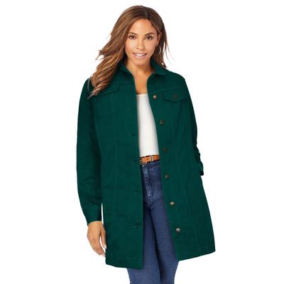 Plus Size Women's Long Denim Jacket by Jessica London in Emerald Green (Size 34 W) Tunic Length Jean Jacket