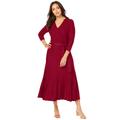 Plus Size Women's Pullover Wrap Sweater Dress by Jessica London in Rich Burgundy (Size 22/24) Midi Length Made in USA