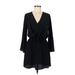 Topshop Casual Dress - Mini Plunge Long sleeves: Black Print Dresses - Women's Size 6