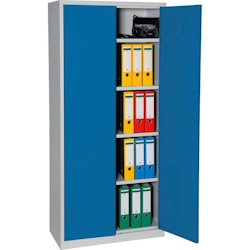 PROREGAL Flügeltürenschrank Badger | 4 Fachböden | Eurolock Griff Sockel | HxBxT 180x80x38 cm | Grau-Blau | Lackiert Image